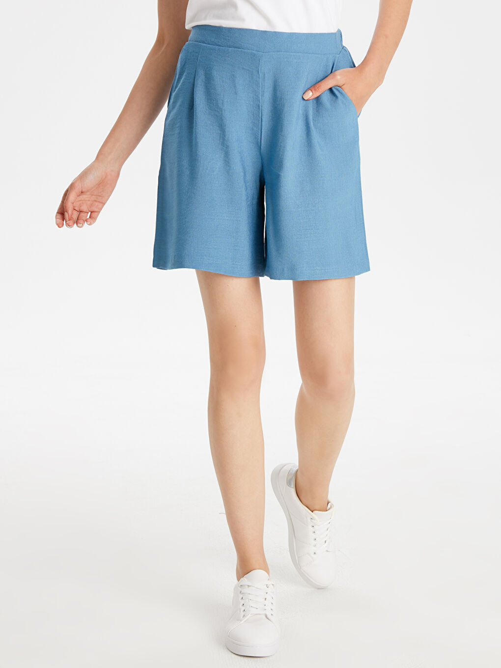 İndigo Standart Fit Keten Kadın Düz Keten Şort-1