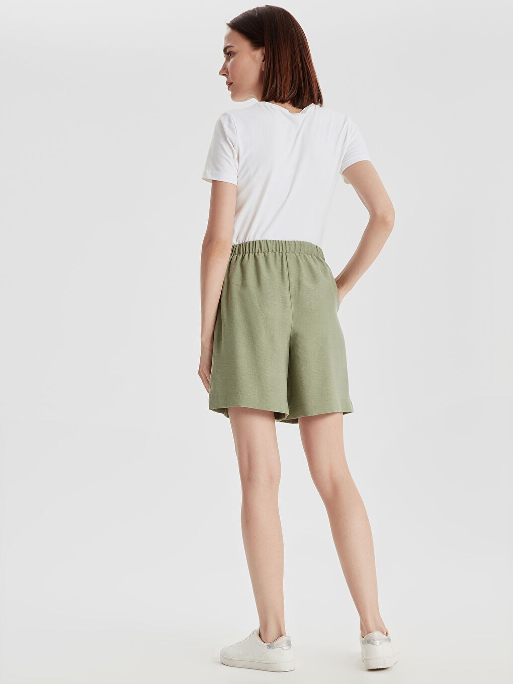 Regulär Geschnittene Gerade Leinen-Shorts Für Damen-1