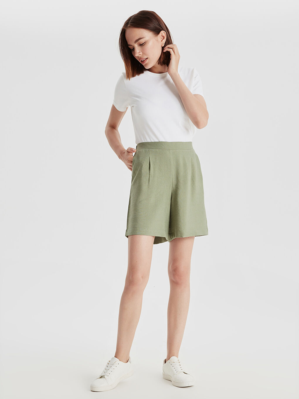 Regulär Geschnittene Gerade Leinen-Shorts Für Damen-2