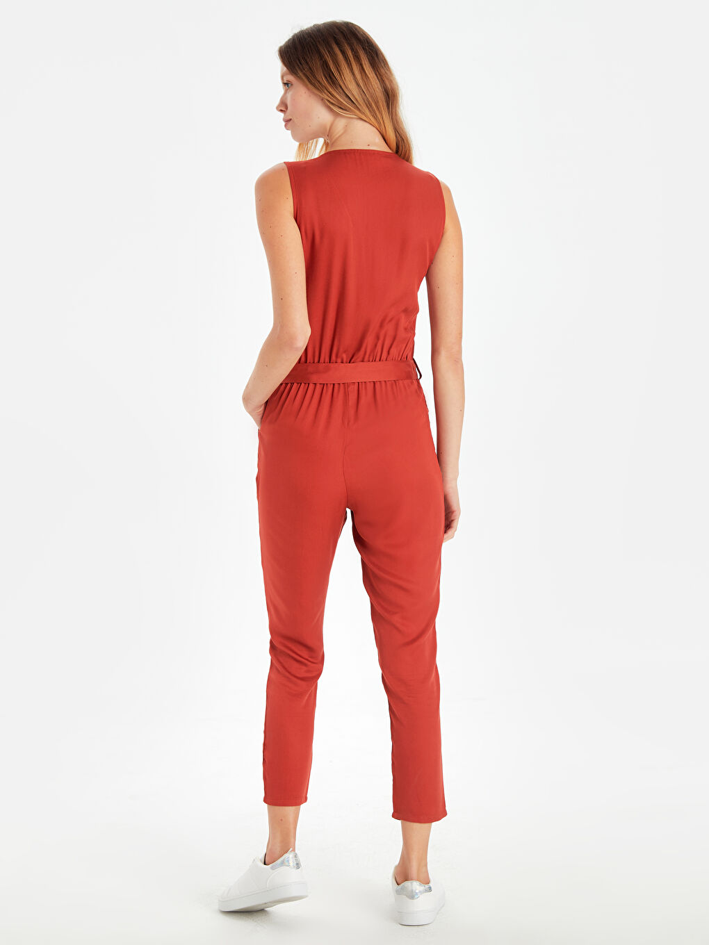 Kahverengi Kadın Kolsuz Tulum-2