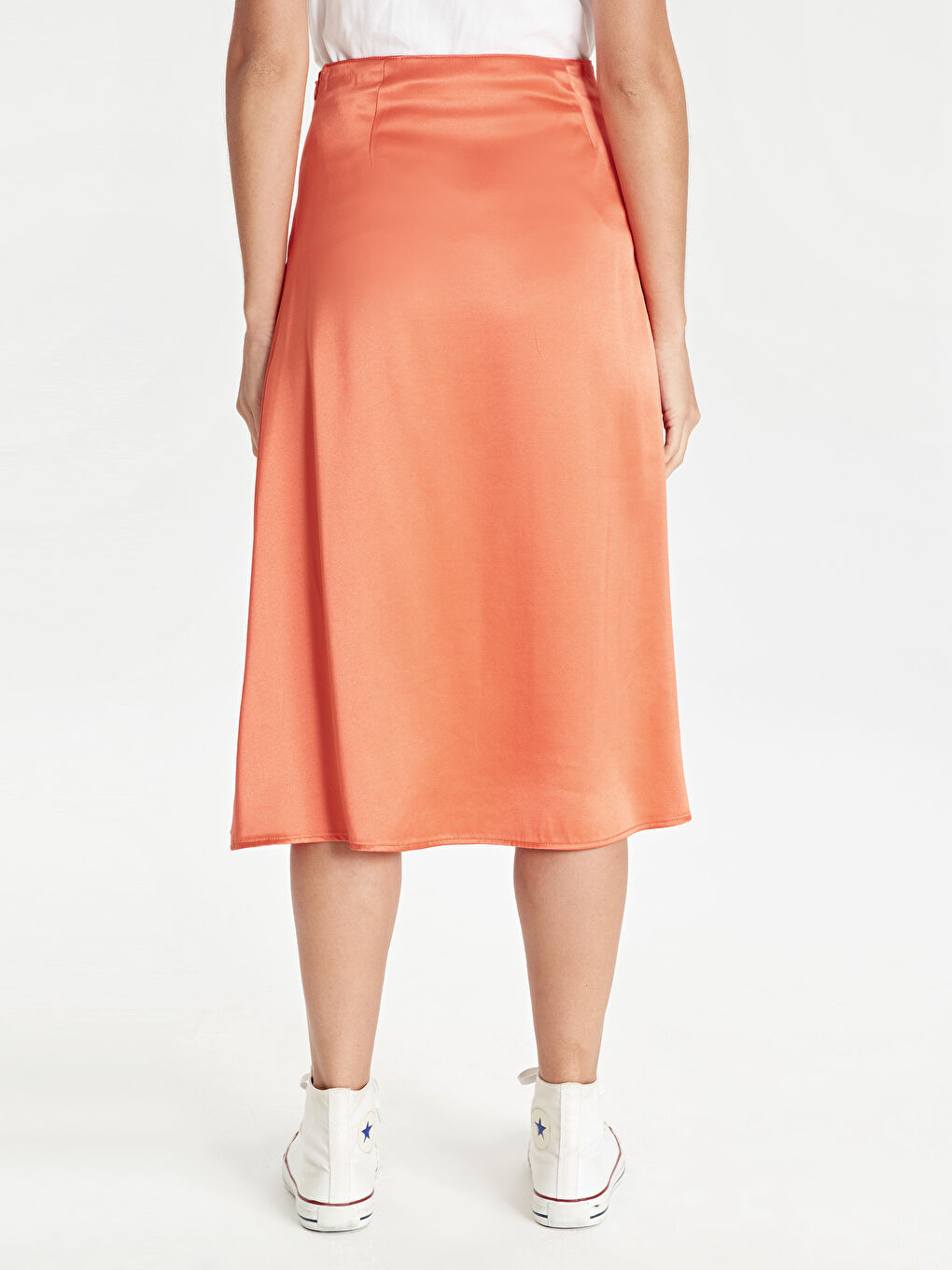 Turuncu Kadın Yüksek Bel Düz Etek-3