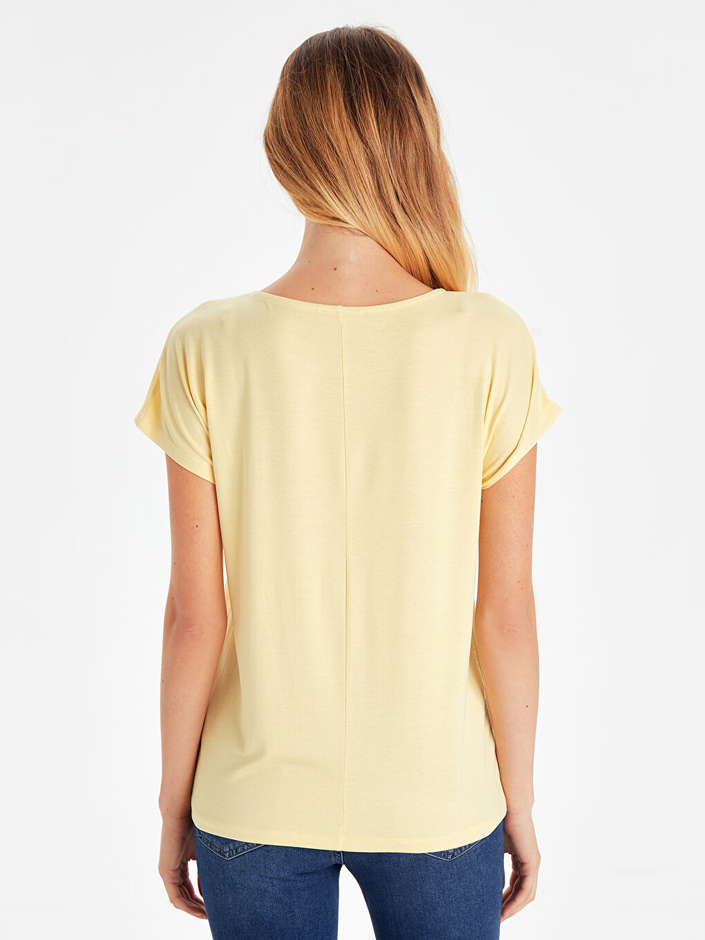 Sarı Kısa Kollu Kadın Tişört-1