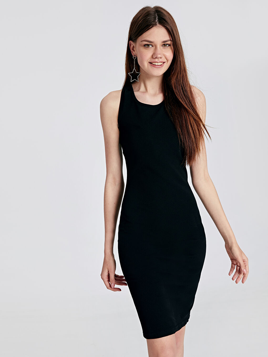 Siyah Kolsuz Poplin Kadın Elbise-2