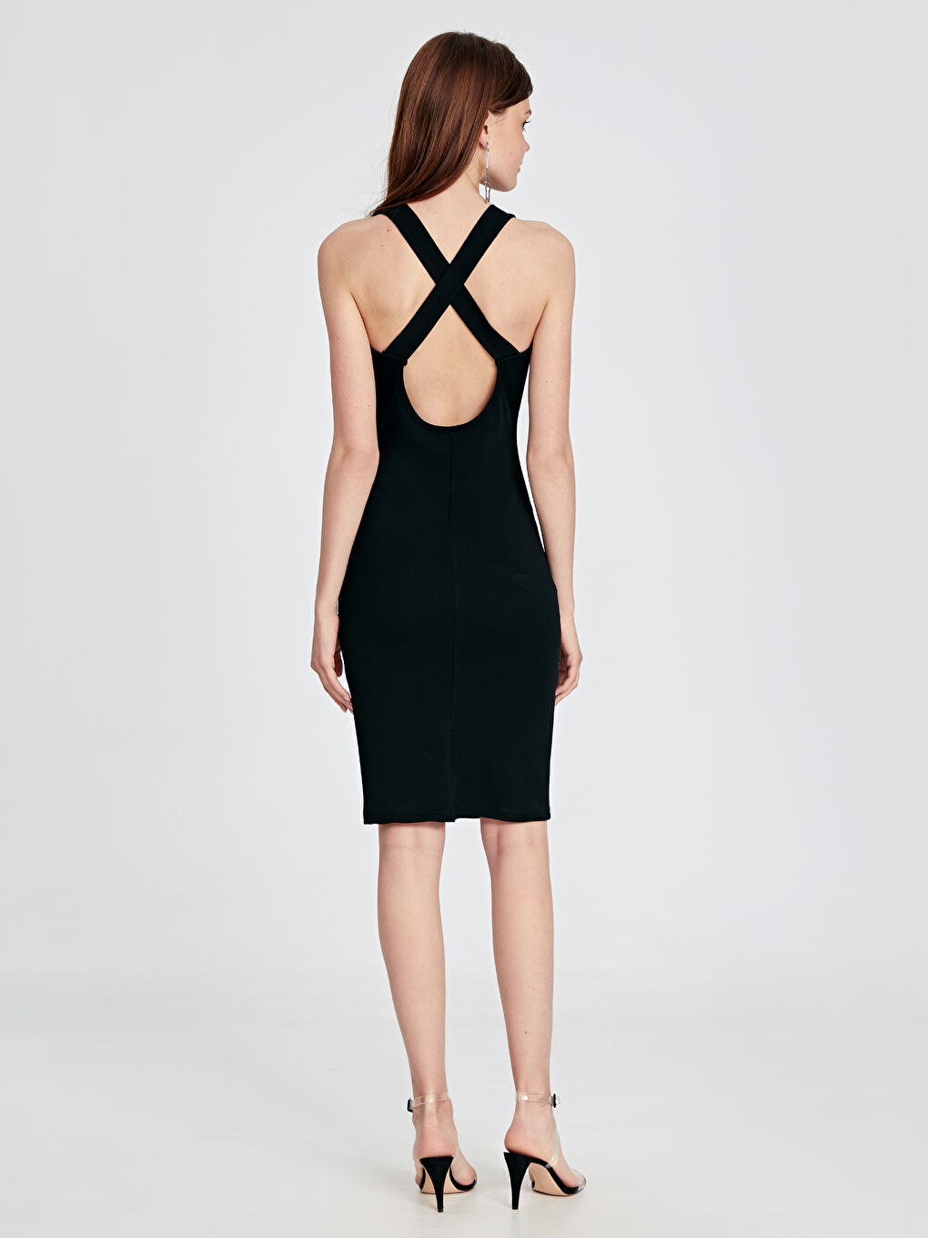 Siyah Kolsuz Poplin Kadın Elbise-3