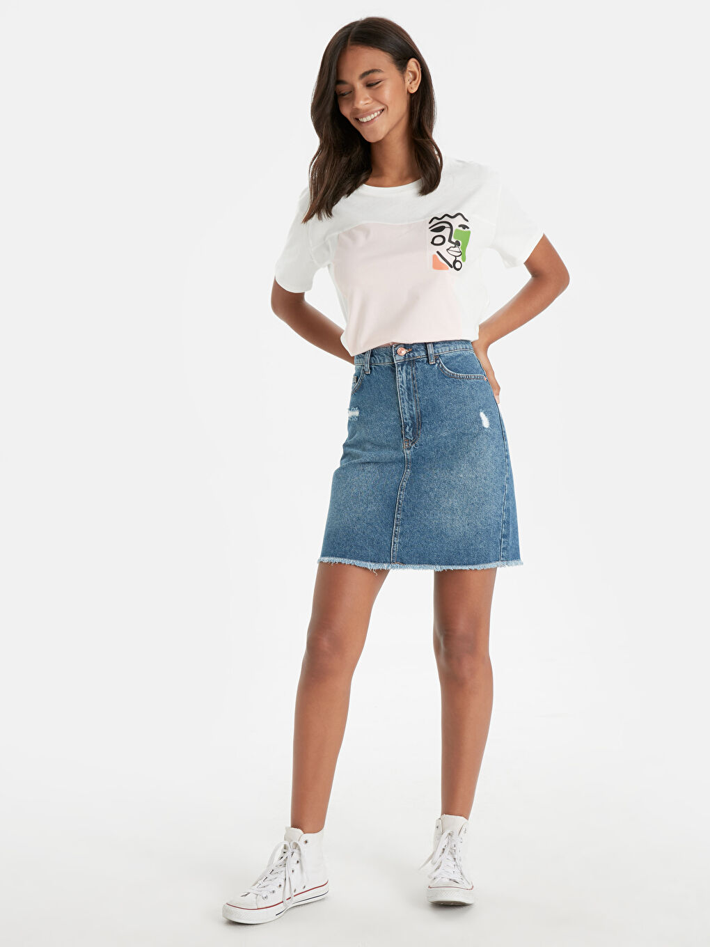 İndigo Sökük Detaylı Kadın Mini Jean Etek