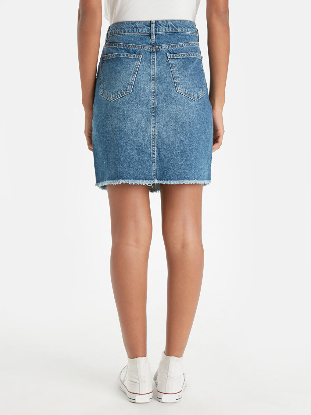 İndigo Sökük Detaylı Kadın Mini Jean Etek-2