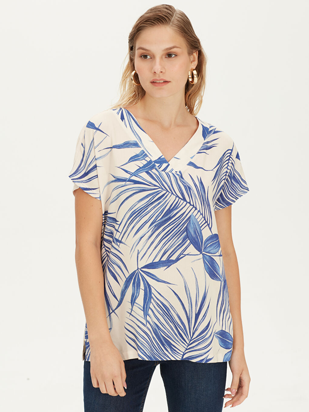 Lacivert Baskılı Bluz-1