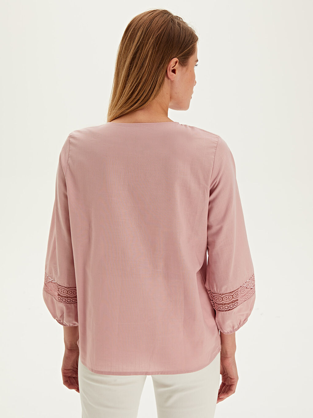 Lila Fisto Detaylı Uzun Kollu Kadın Pamuklu Bluz-2