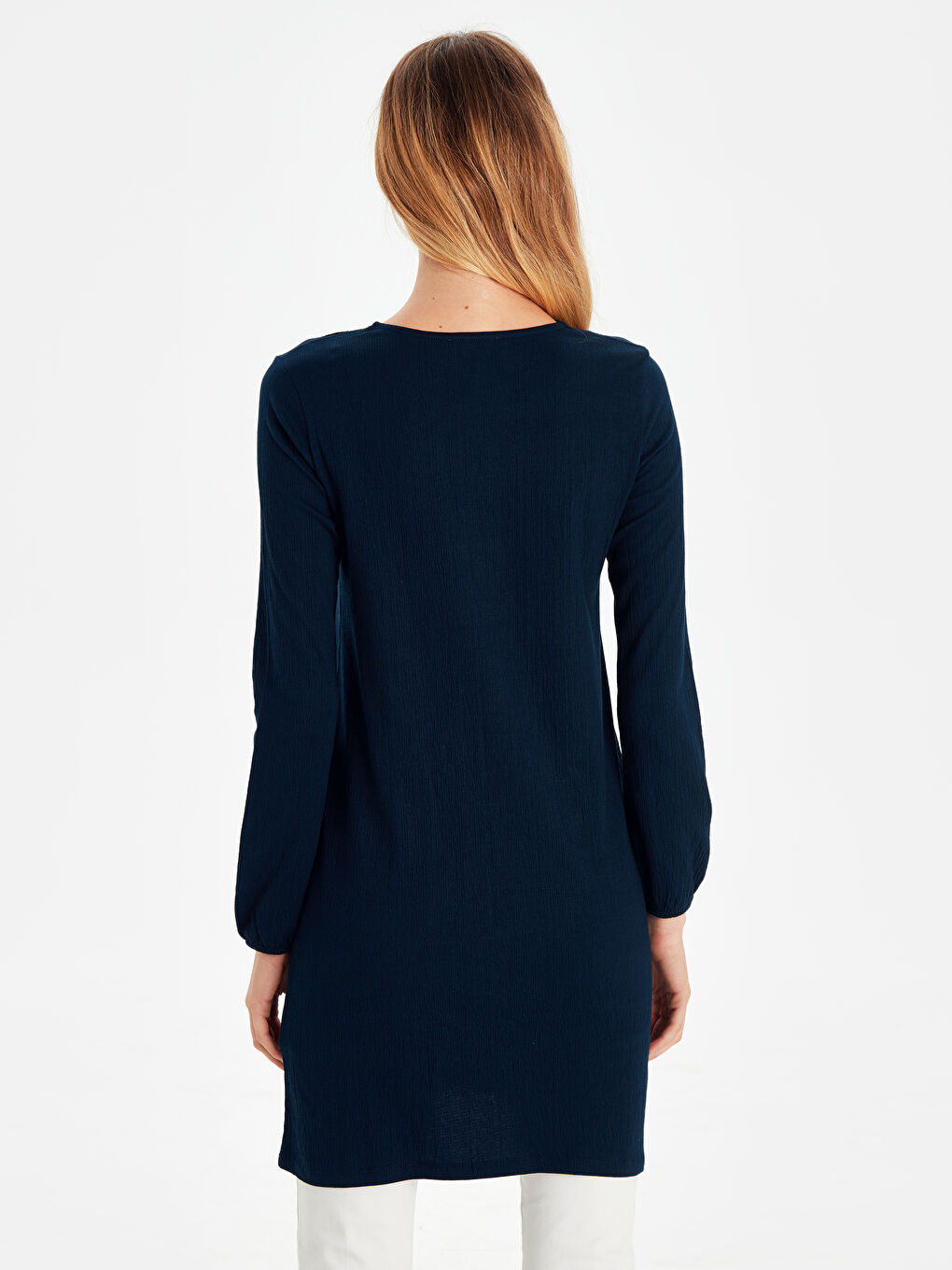 Lacivert Baskılı Pamuklu Uzun Kollu Kadın Tunik-2