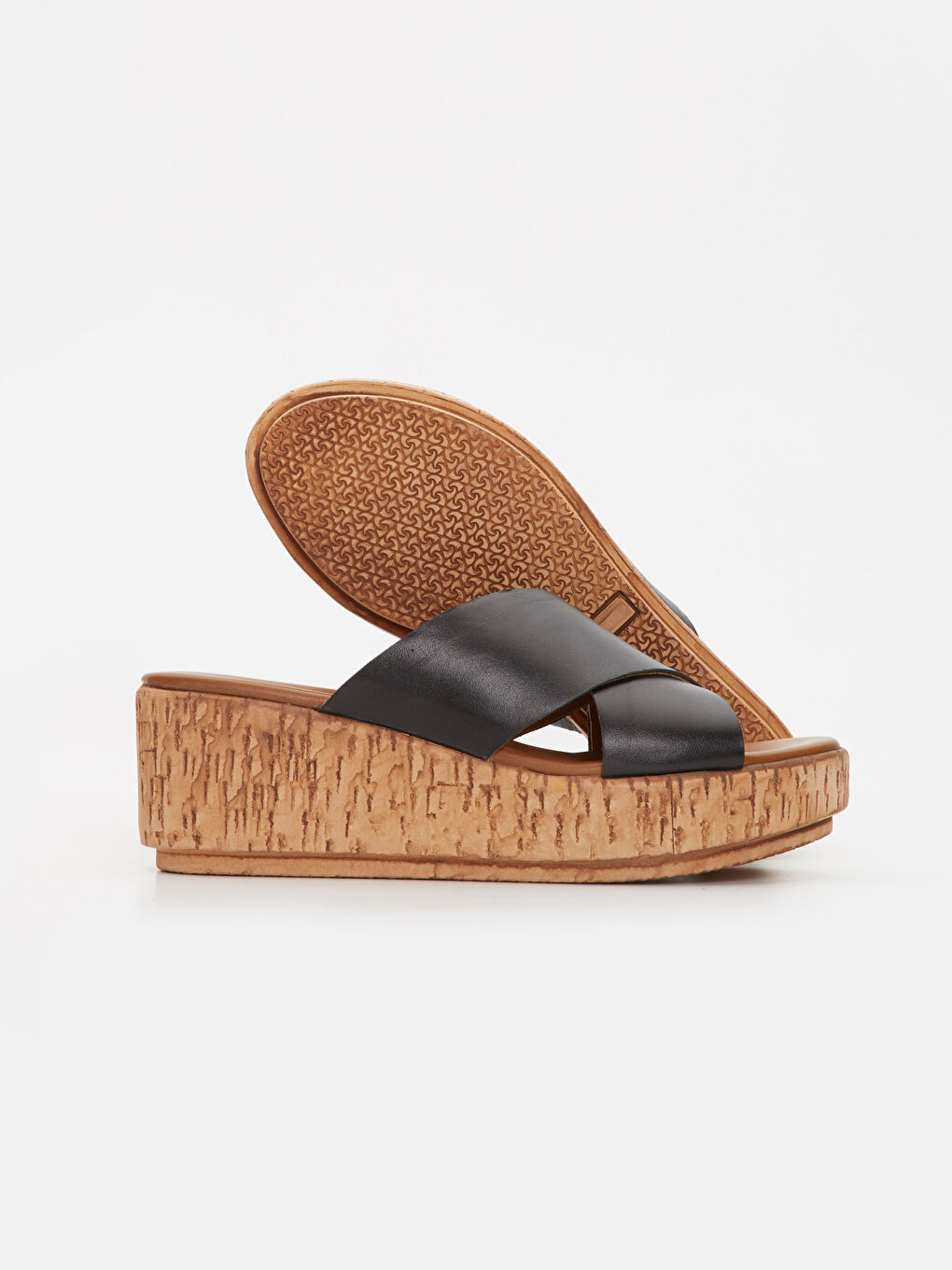 Siyah Kadın Dolgu Topuklu Hakiki Deri Terlik-2