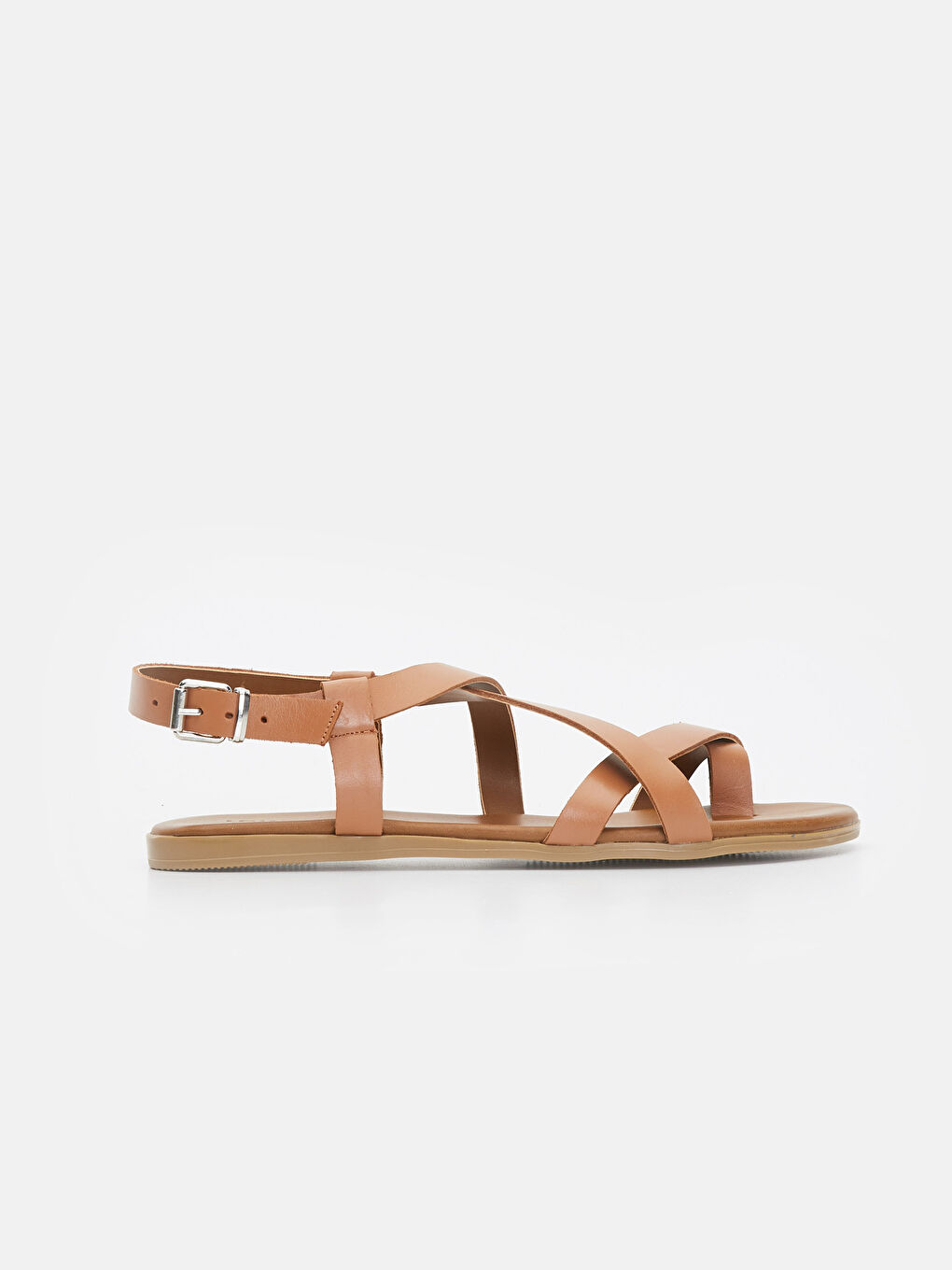 Bej Kadın Parmak Arası Hakiki Deri Sandalet