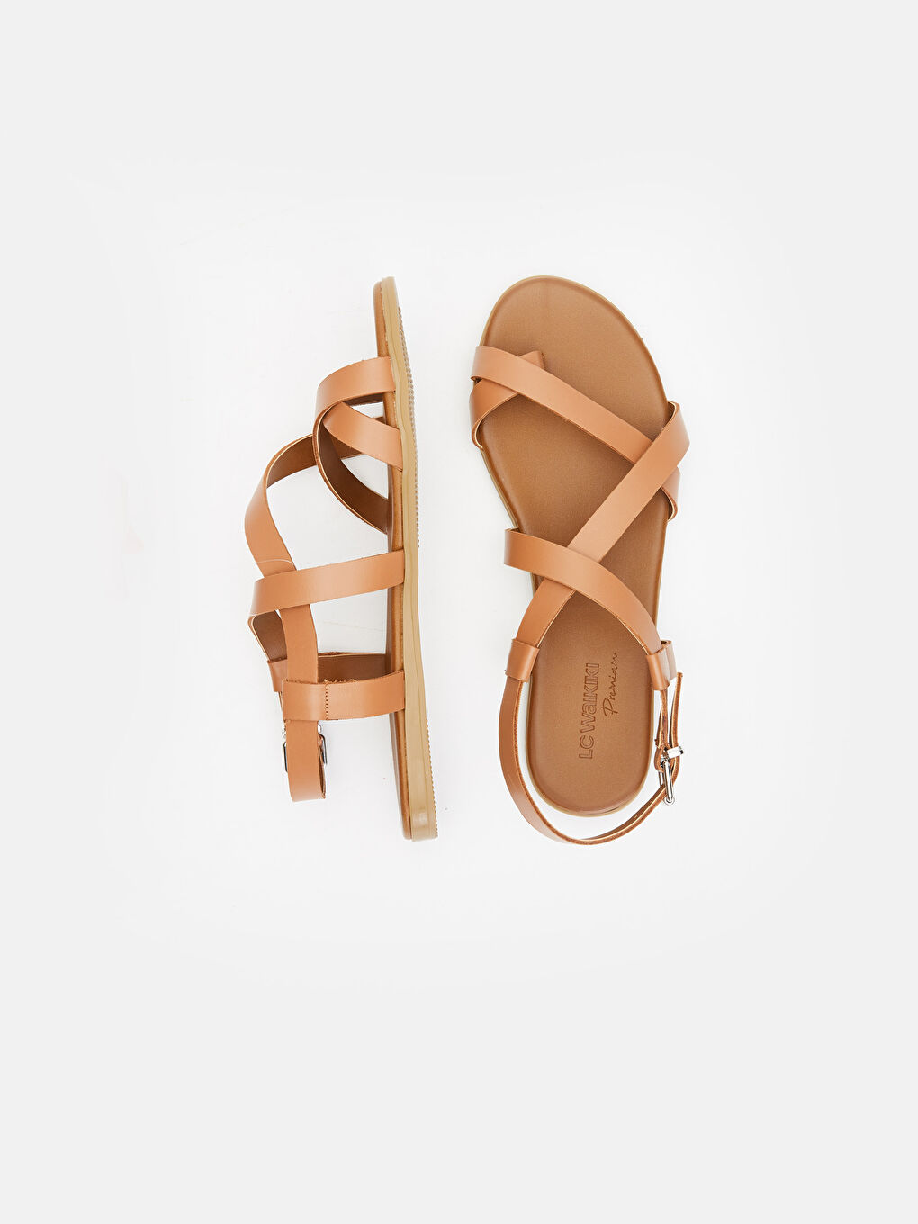 Bej Kadın Parmak Arası Hakiki Deri Sandalet-1