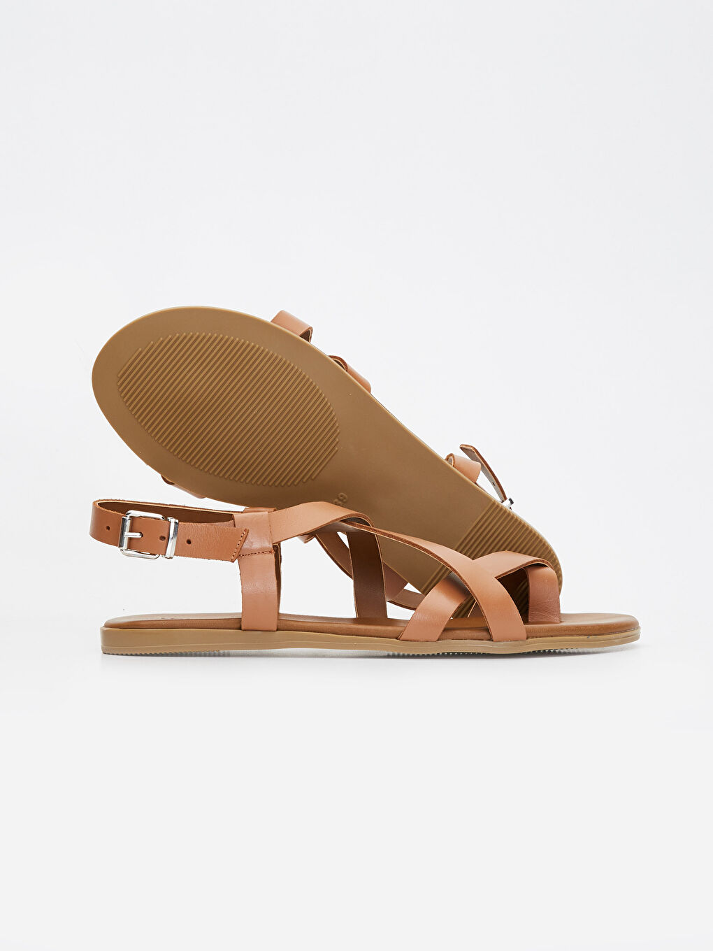 Bej Kadın Parmak Arası Hakiki Deri Sandalet-2