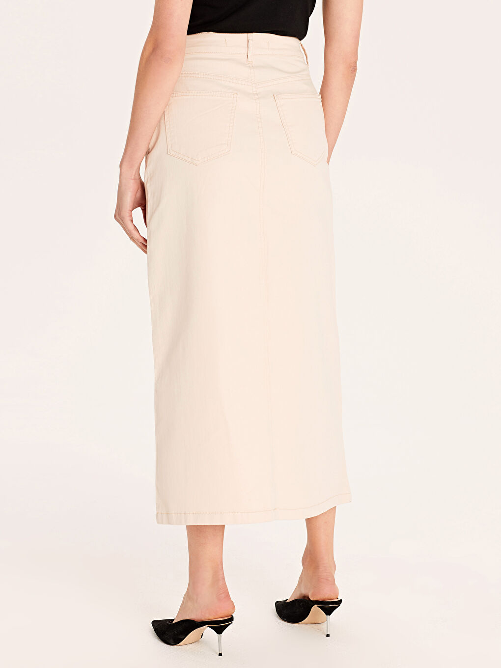 Bej Standart Fit Kadın Jean Etek-2