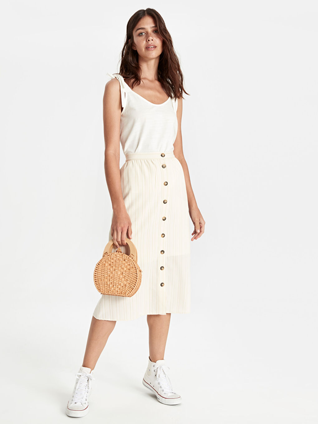 Bej Poplin Kadın Etek