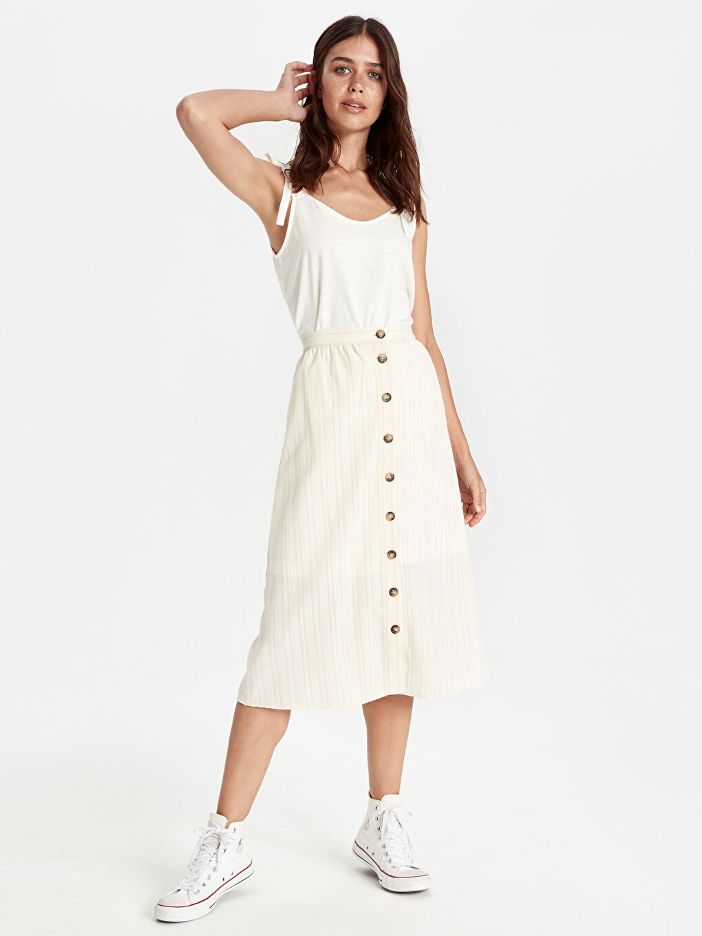 Bej Poplin Kadın Etek-1