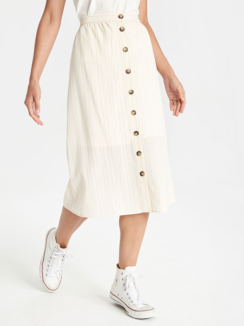 Bej Poplin Kadın Etek-2