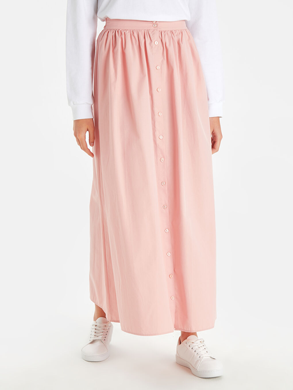 Pembe Gabardin Kadın Etek-1