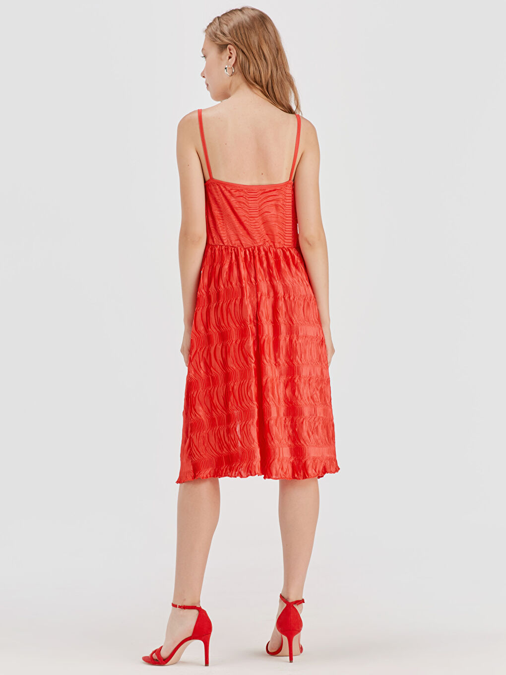 Kırmızı Askılı Poplin Kadın Elbise-2