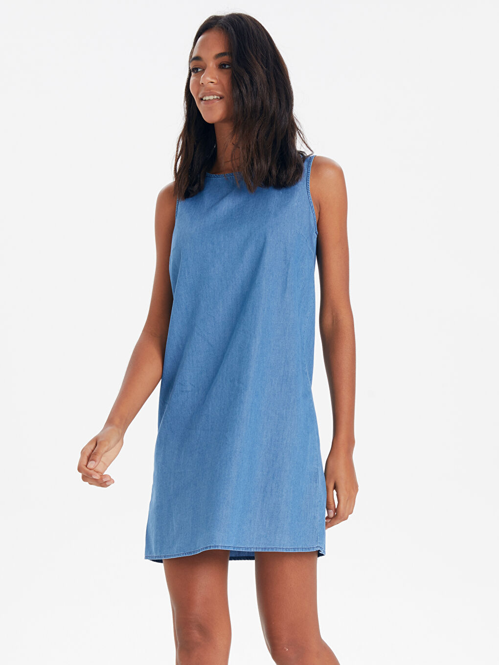 İndigo Standart Fit Askılı Kadın Jean Elbise