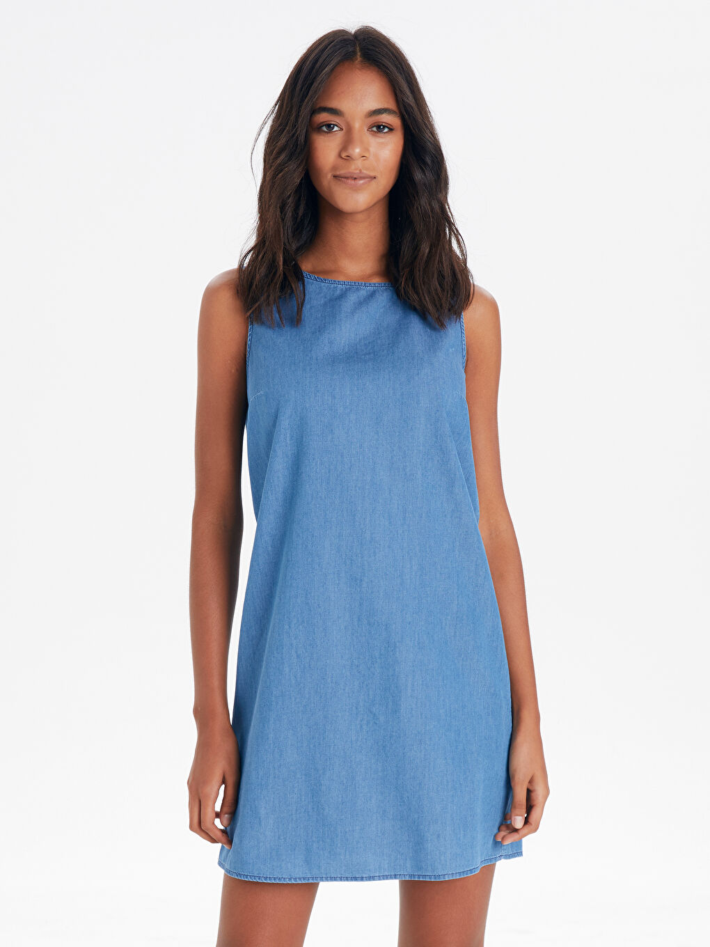 İndigo Standart Fit Askılı Kadın Jean Elbise-1