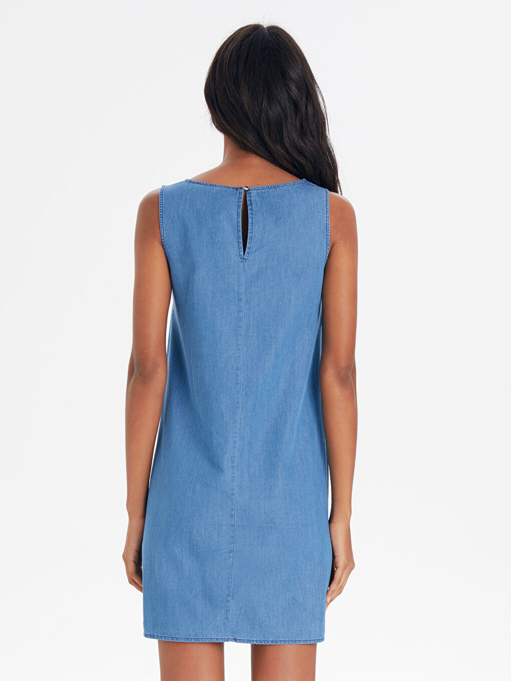 İndigo Standart Fit Askılı Kadın Jean Elbise-2