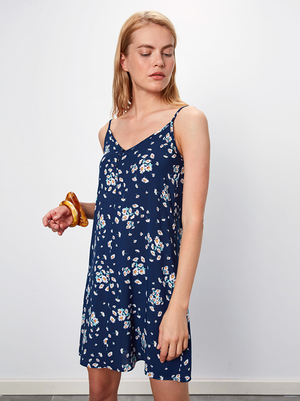 Lacivert Askılı Kadın Elbise-1