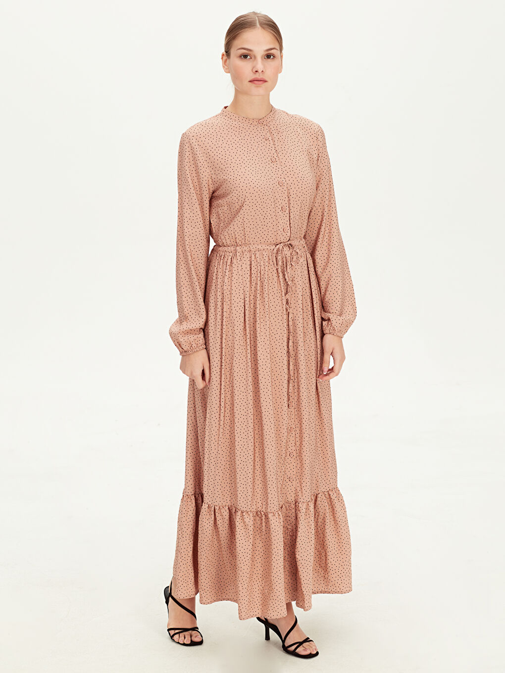 Pembe Uzun Kollu Kadın Elbise-1