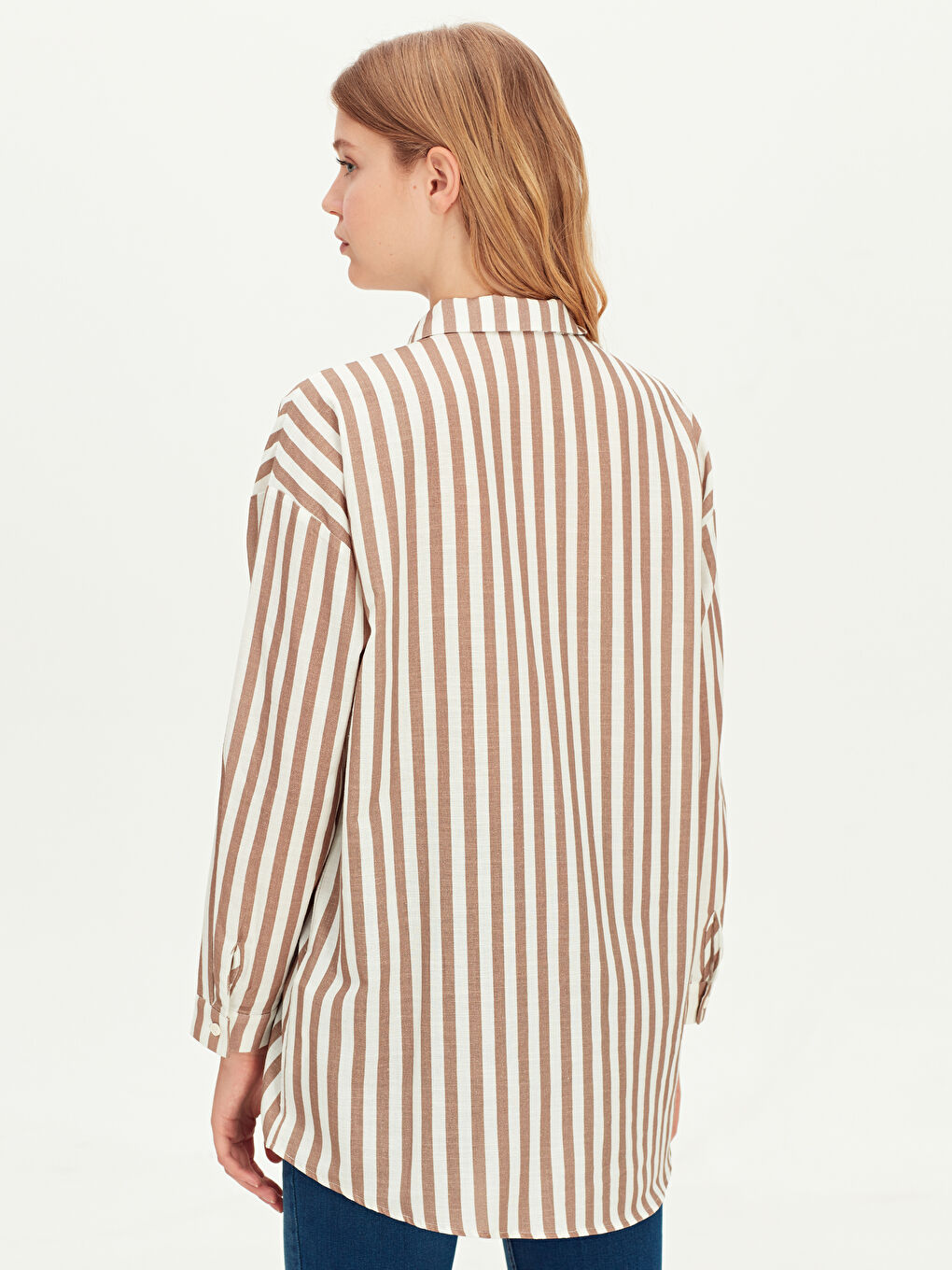 Kahverengi Gömlek Yaka Uzun Kollu Kadın Gömlek-2