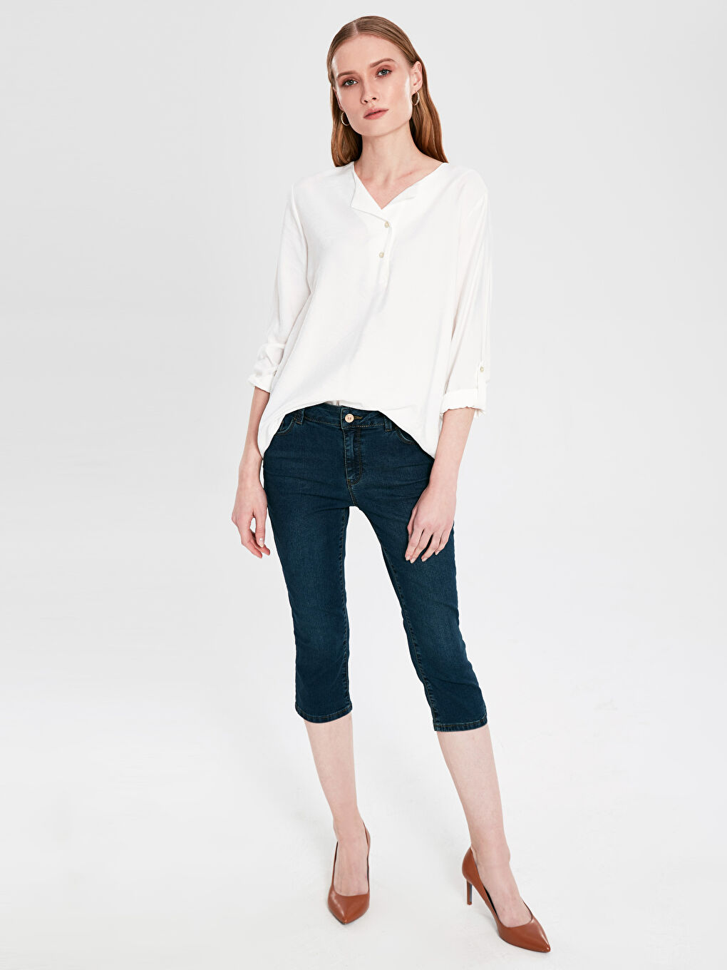 İndigo Dar Fit Kadın Jean Kapri Pantolon