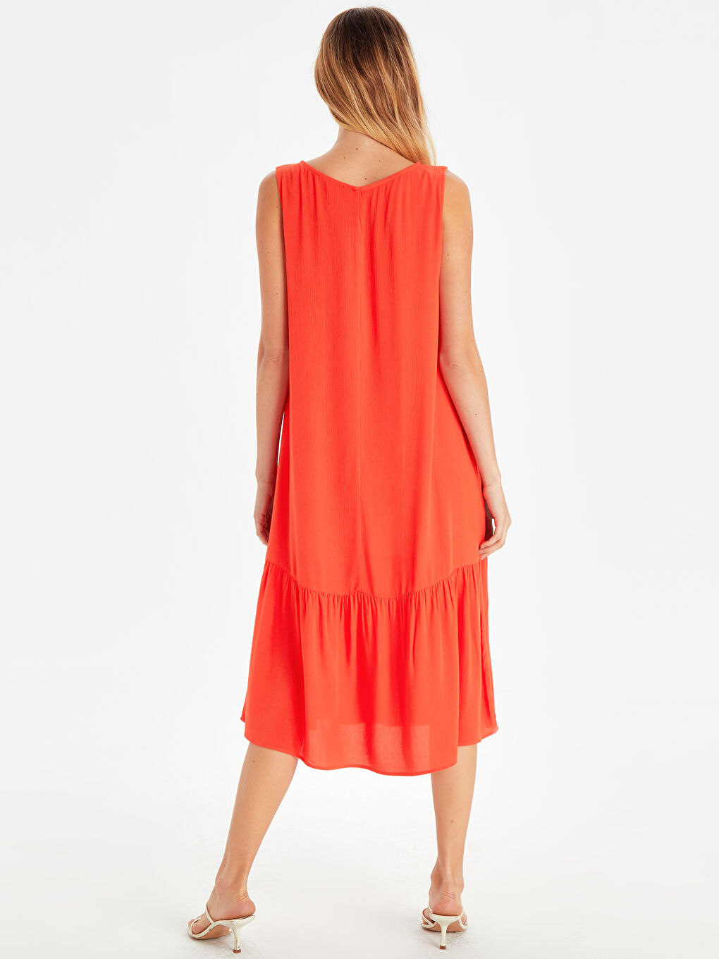 Kırmızı Standart Fit Askılı Krinkle Kadın Elbise-1