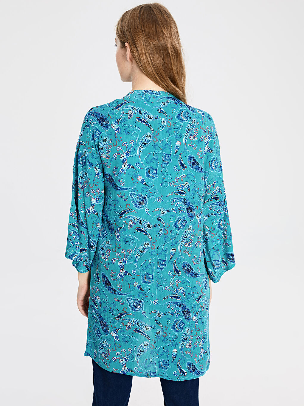 Yeşil Desenli Viskon Uzun Kollu Kadın Kimono-2