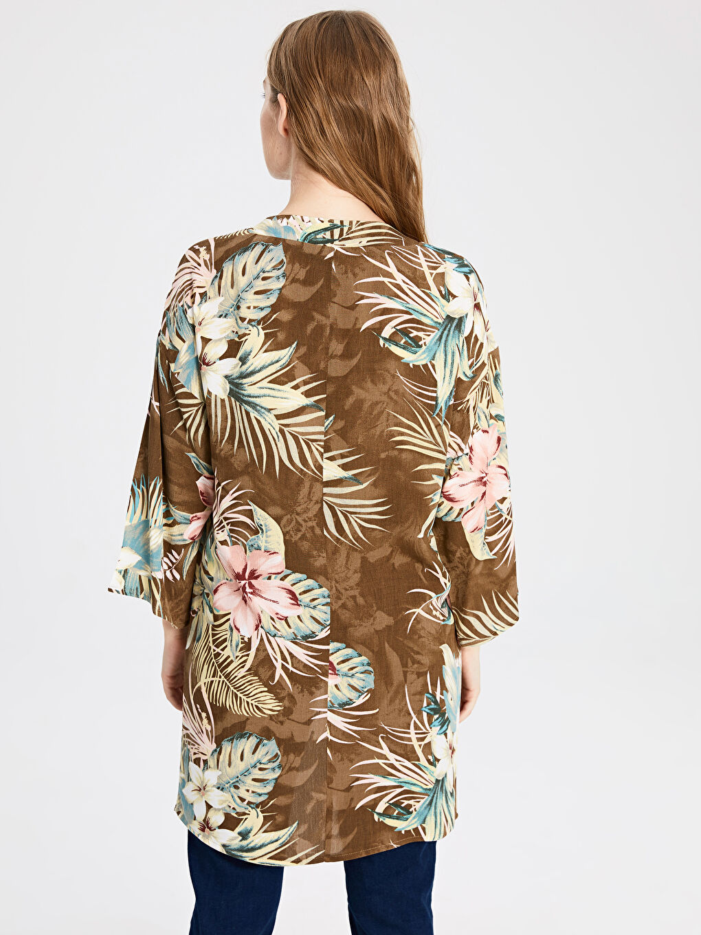 Haki Desenli Viskon Uzun Kollu Kadın Kimono-2