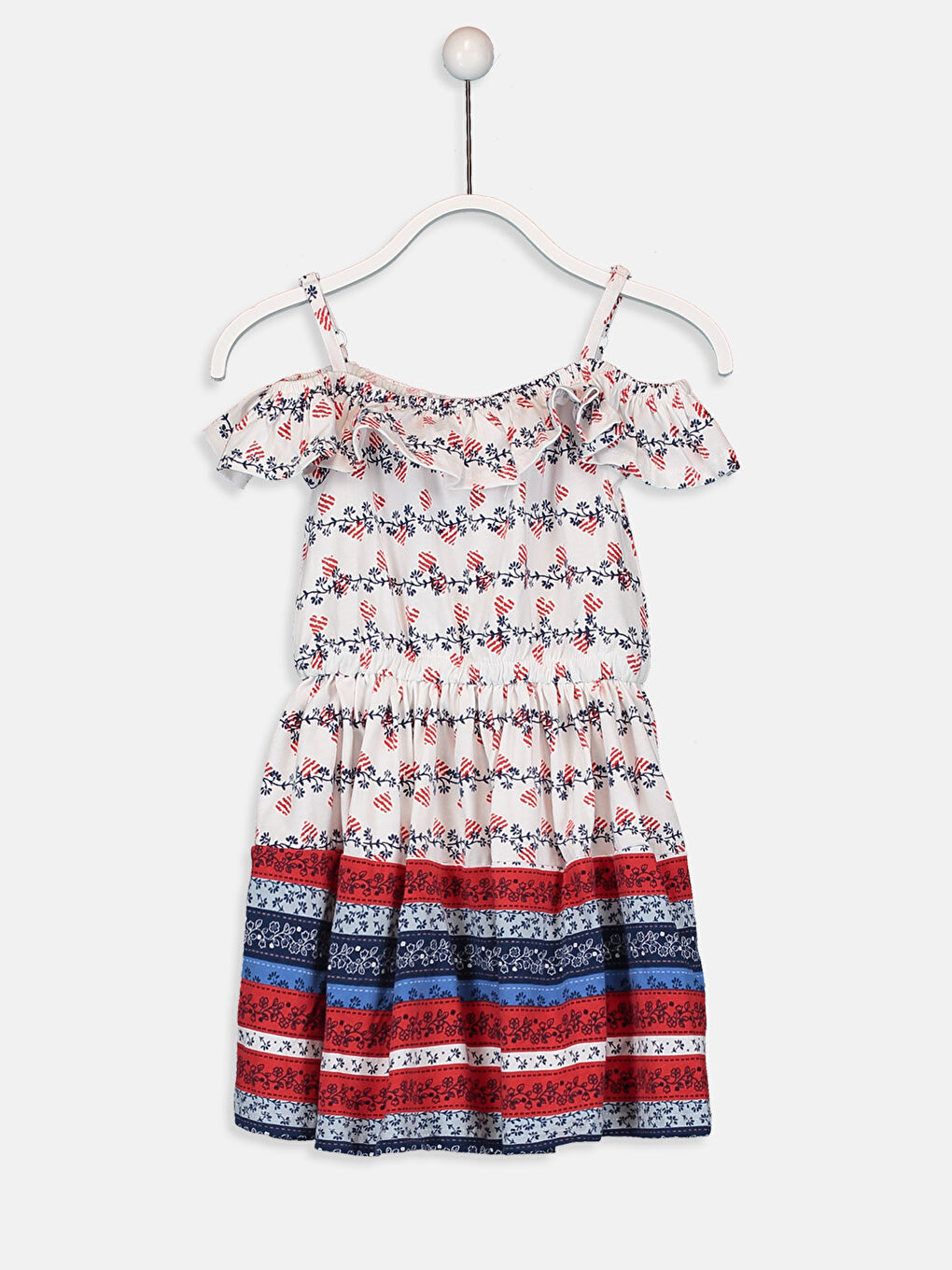 Ekru Kayık Yaka Kız Çocuk Elbise