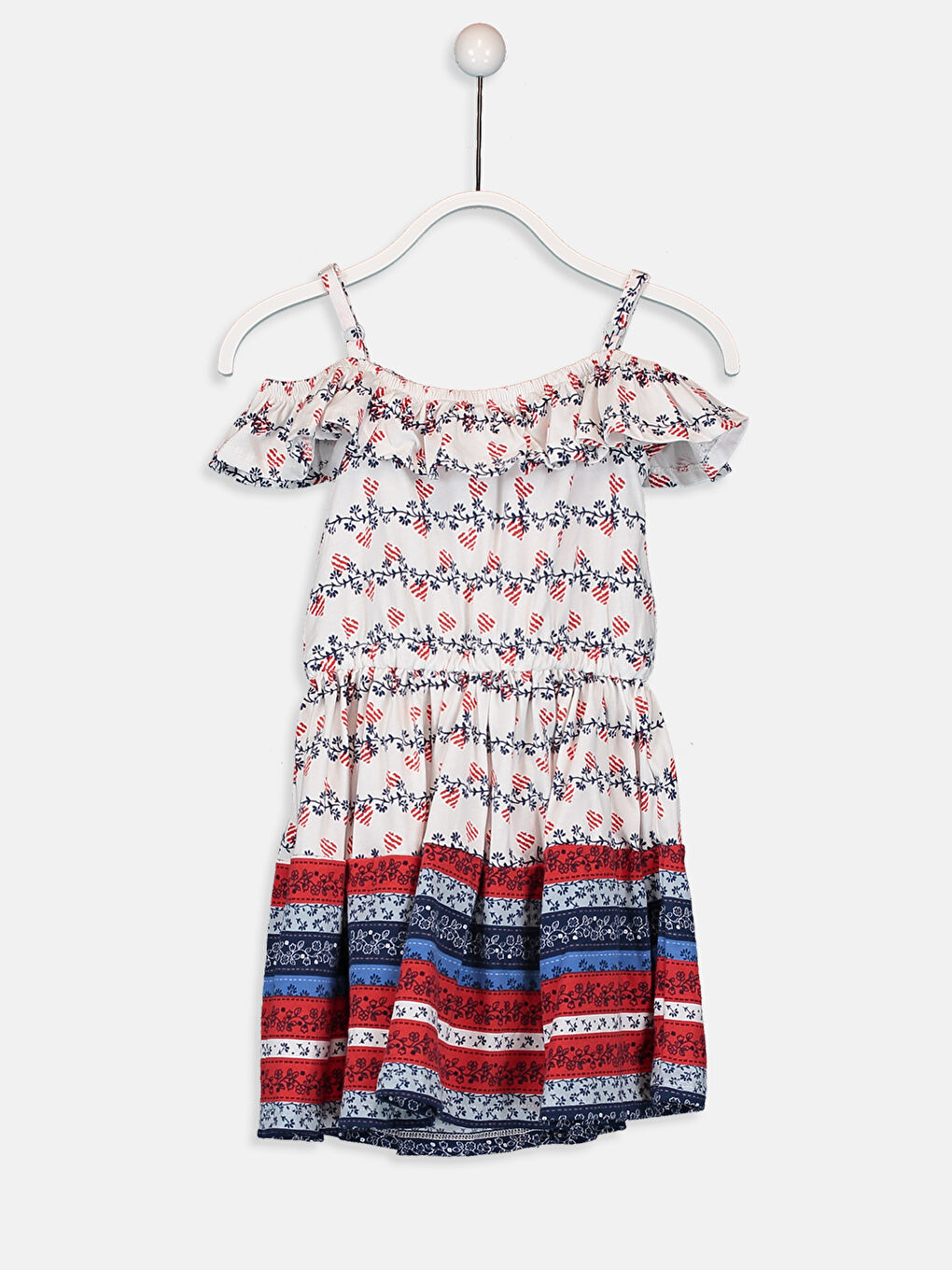 Ekru Kayık Yaka Kız Çocuk Elbise-1