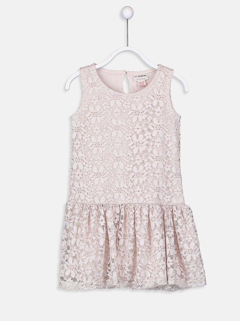 Bej Bisiklet Yaka Kız Çocuk Elbise