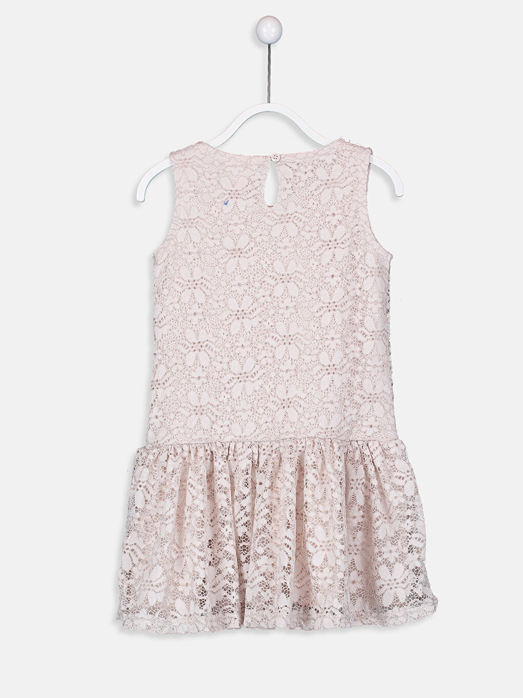 Bej Bisiklet Yaka Kız Çocuk Elbise-1