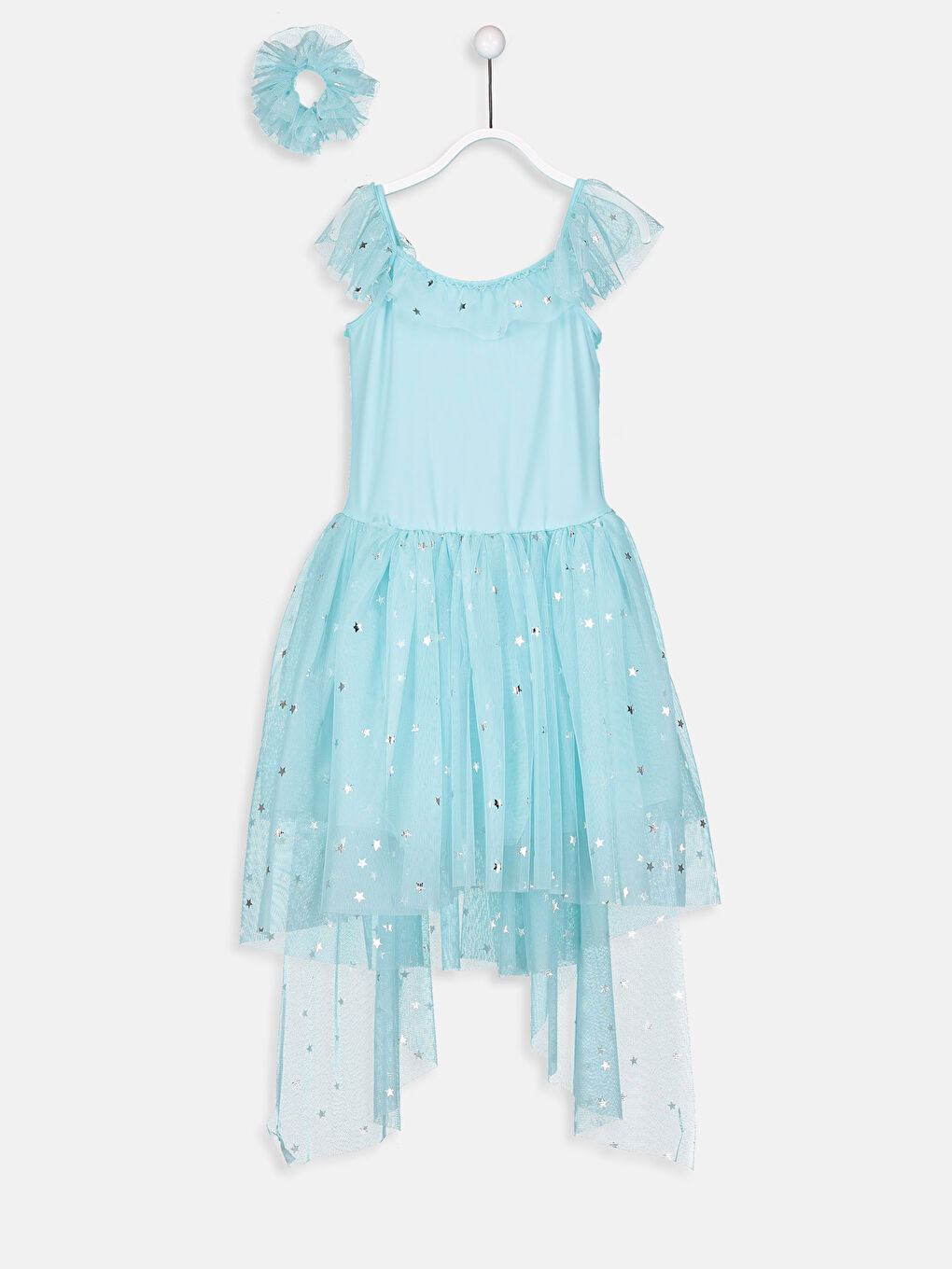 Turkuaz Kız Çocuk Tüllü Elbise ve Toka