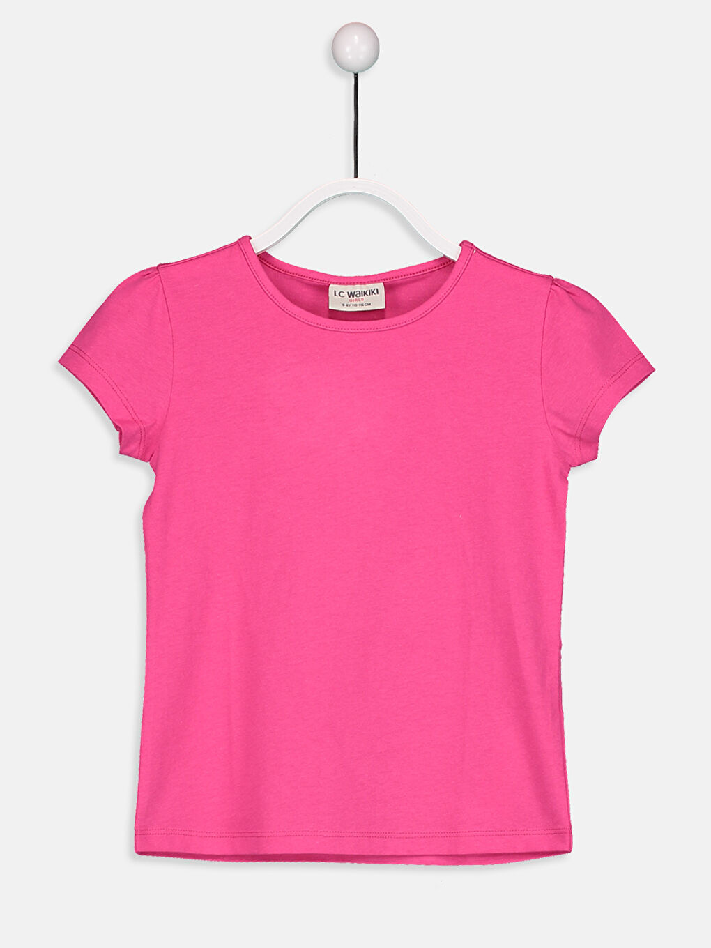 Fuşya Bisiklet Yaka Basic Kısa Kollu Kız Çocuk Tişört