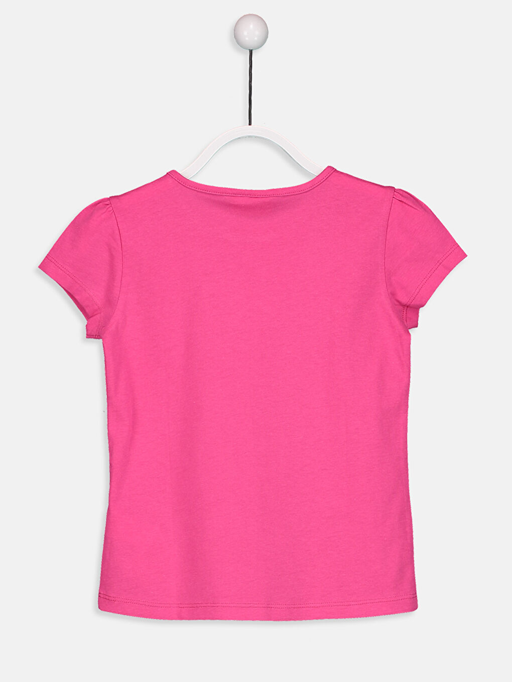 Fuşya Bisiklet Yaka Basic Kısa Kollu Kız Çocuk Tişört-1