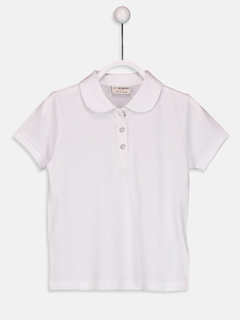 Beyaz Polo Yaka Basic Kısa Kollu Kız Çocuk Tişört