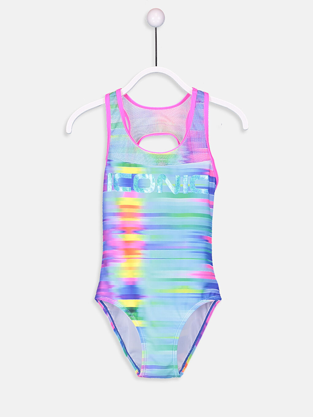 Turkuaz Esnek Kumaştan Baskılı Sırt Detaylı Kız Çocuk Mayo-2