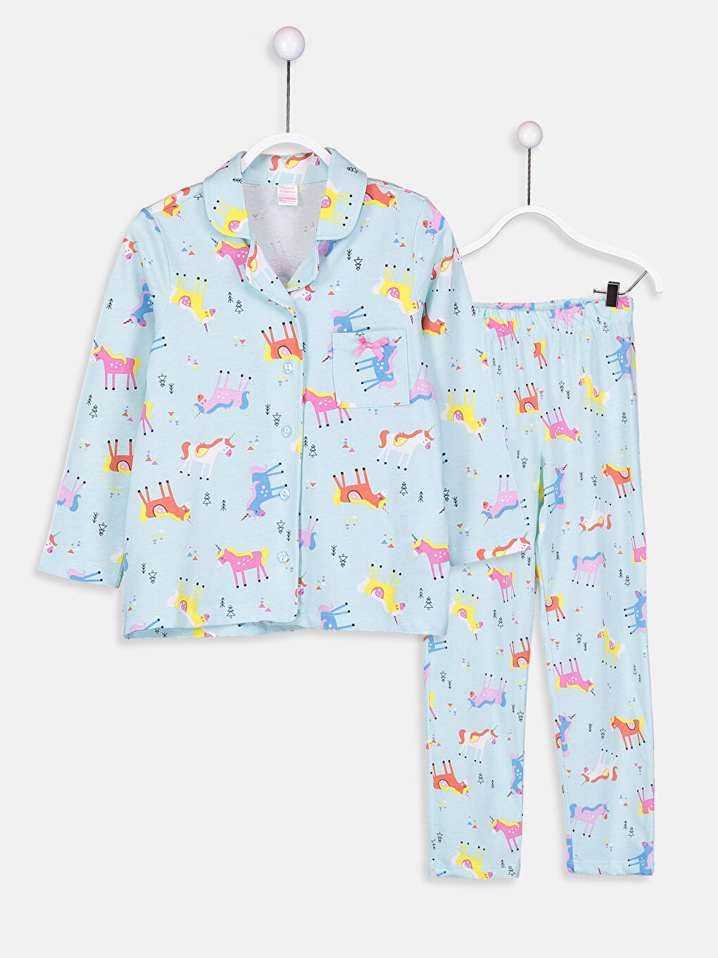 Açık Mavi Baskılı Pijama Takım