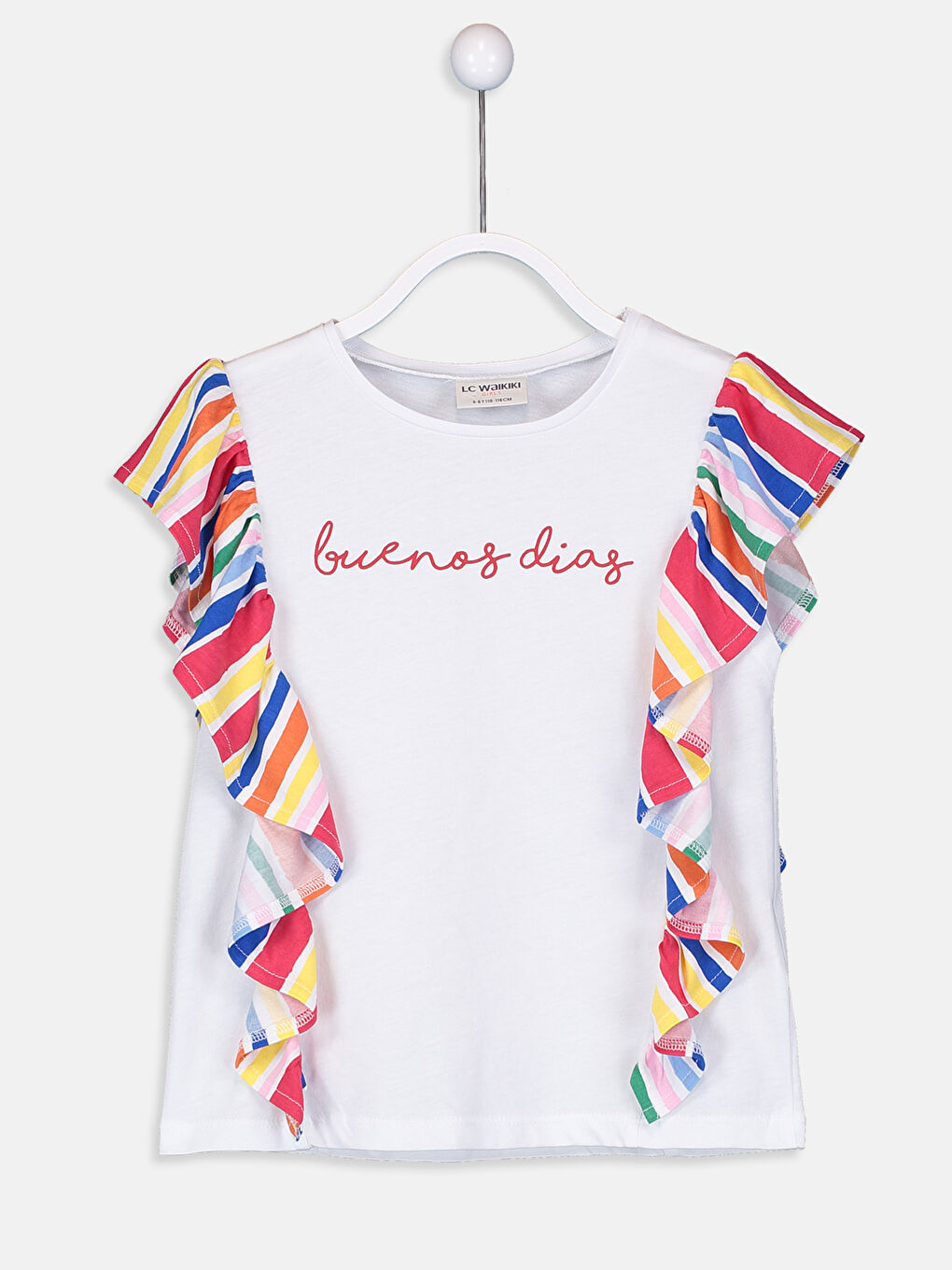 Beyaz Bisiklet Yaka Kısa Kollu Kız Çocuk Tişört