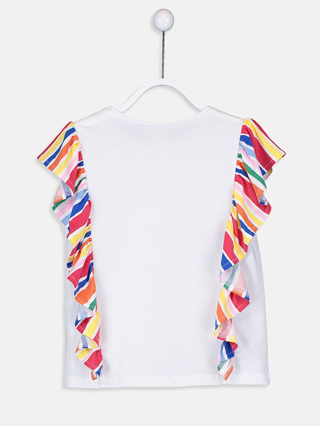 Beyaz Bisiklet Yaka Kısa Kollu Kız Çocuk Tişört-1
