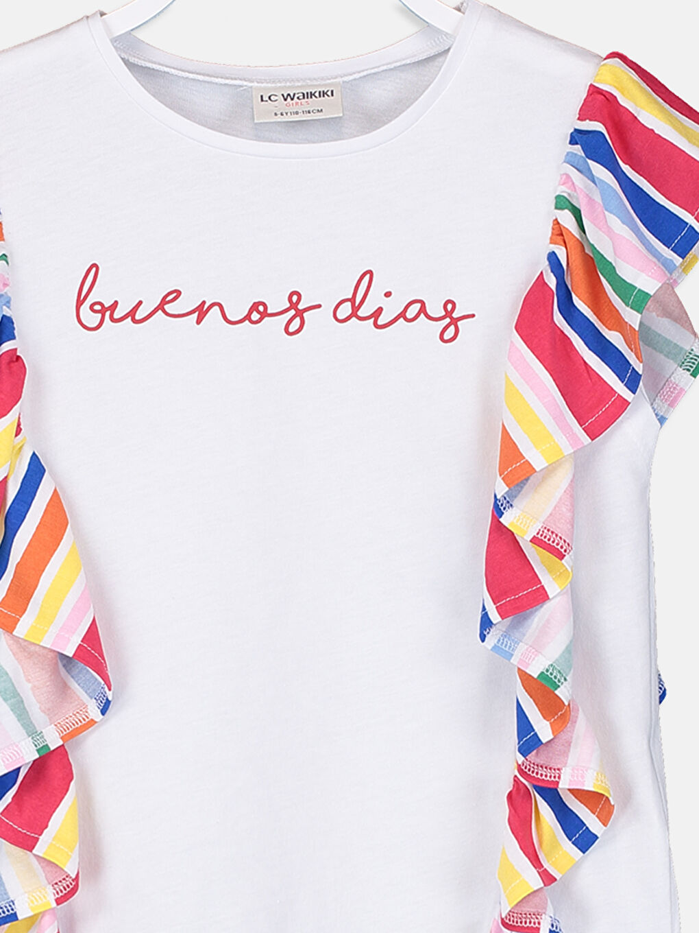 Beyaz Bisiklet Yaka Kısa Kollu Kız Çocuk Tişört-2