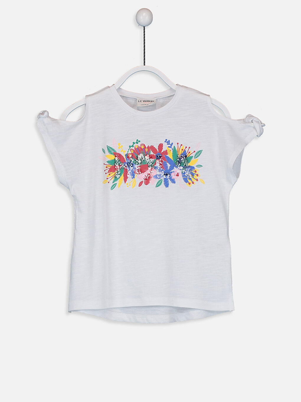 Beyaz Bisiklet Yaka Kısa Kollu Kız Çocuk Tişört