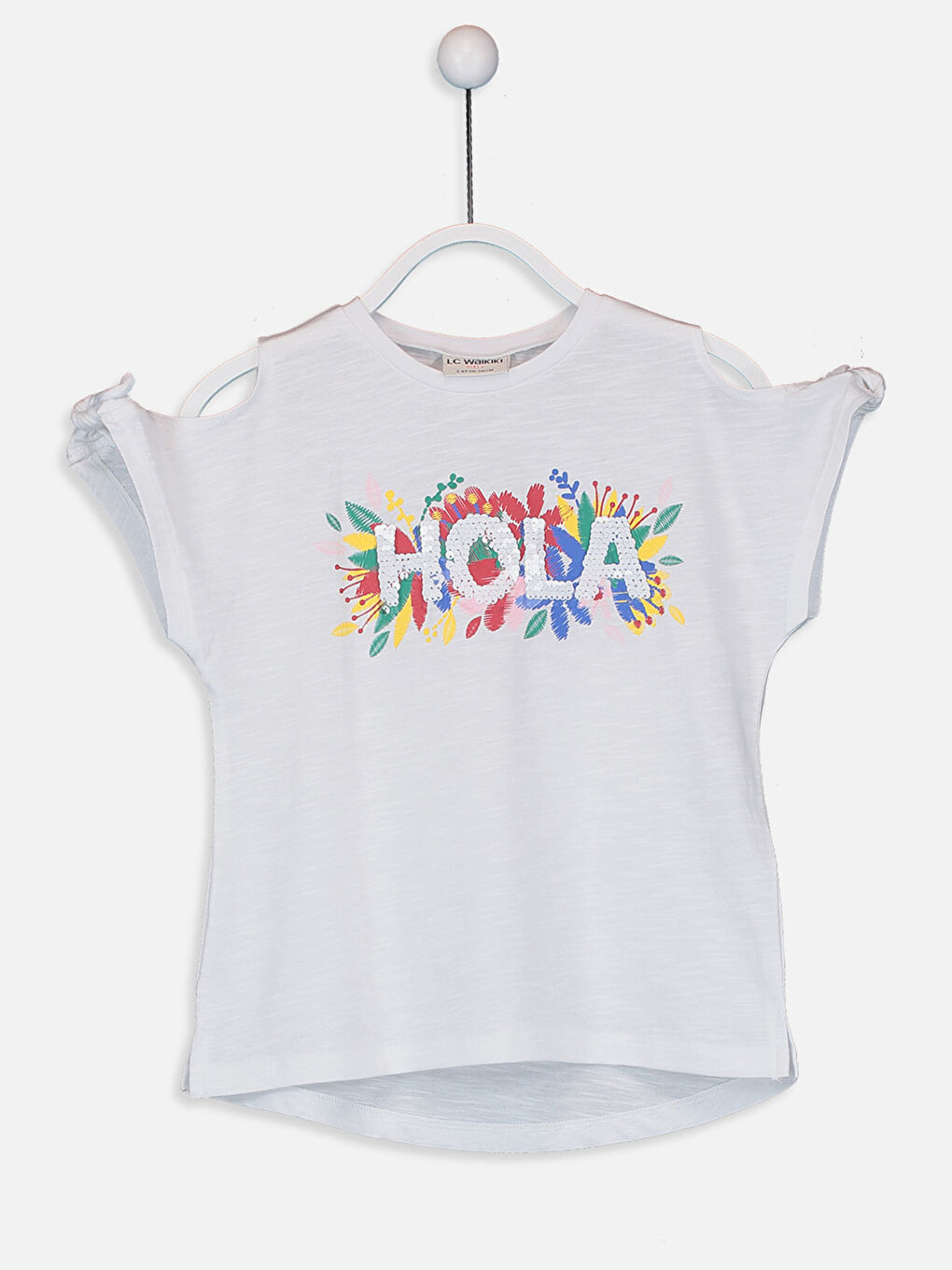 Beyaz Bisiklet Yaka Kısa Kollu Kız Çocuk Tişört-1