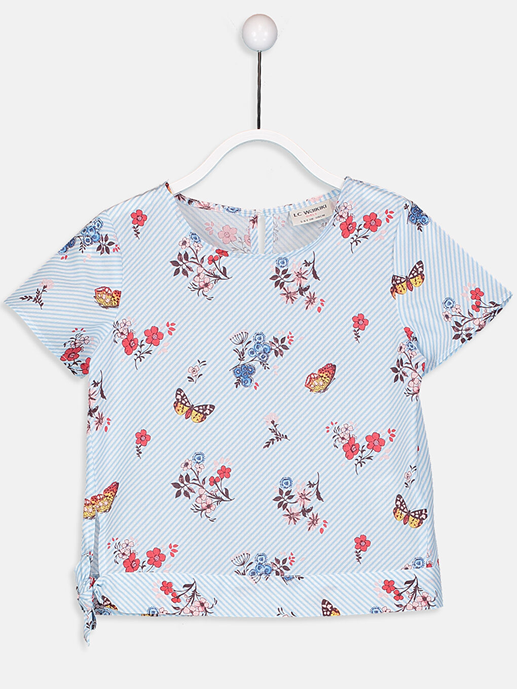 Mavi Bisiklet Yaka Kısa Kollu Kız Çocuk Bluz