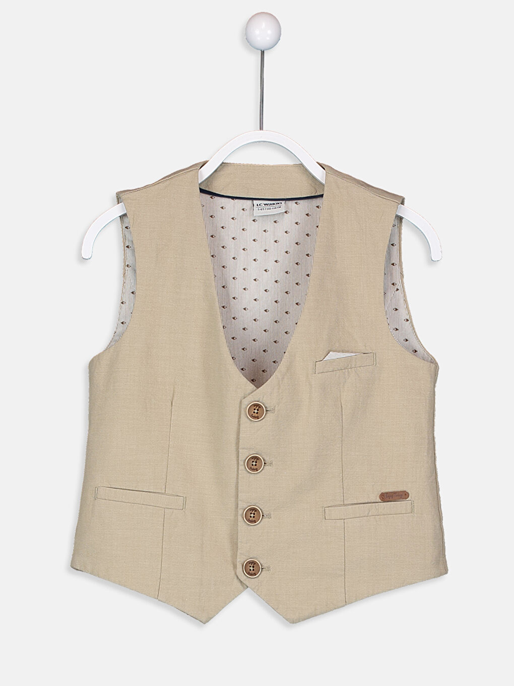 Haki V Yaka Pamuklu Erkek Çocuk Yelek-1